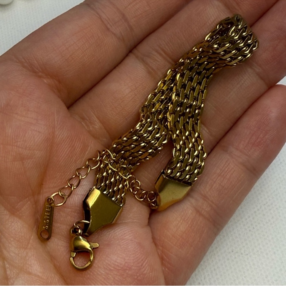 Stainless Steel Gold Plated Chain Bracelet 18K Look Waterproof - Picture 8 of 10